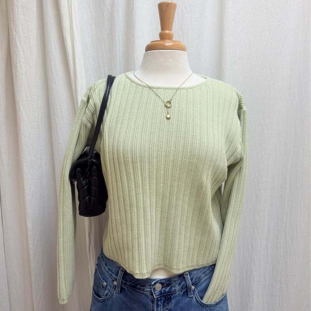 Liz Claiborne Ribbed Knit Sweater Size M Sage Green 90s Cotton